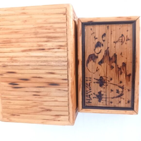 Vintage Hawaii Souvenir/ Trinket Nesting Boxes Bamboo Wood Lot Of 2 - Picture 7 of 8
